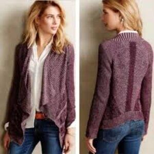 Anthropologie Moth Plum Open Front Knit Cardigan M